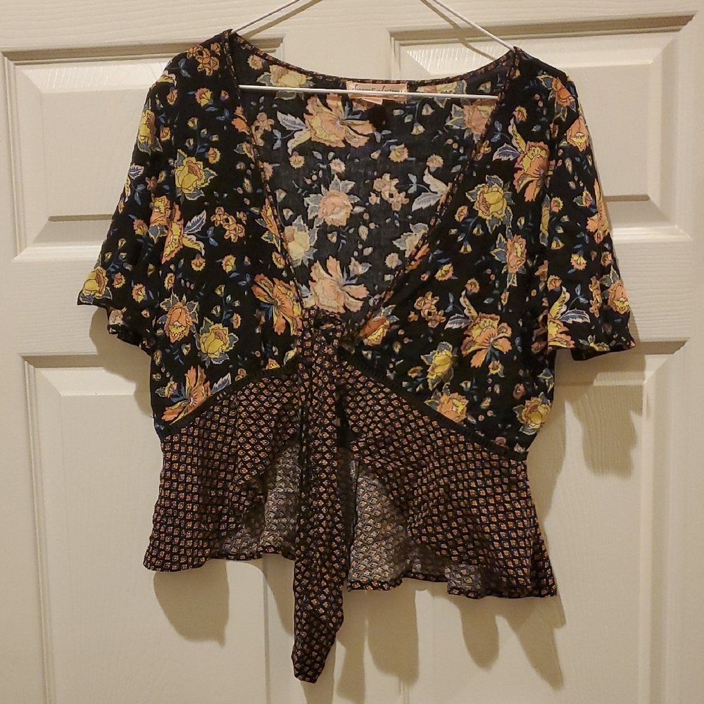 Floral Black and Yellow Women's Top